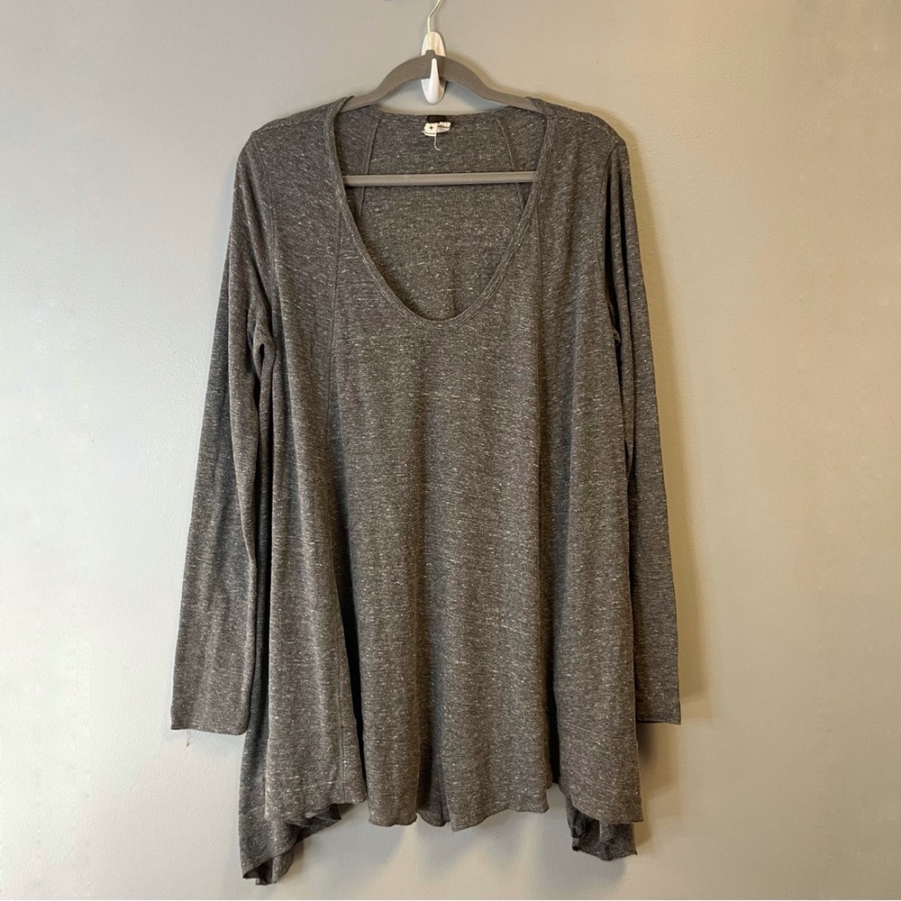 We The Free Tunic Free People Gray Long Sleeve V Neck Oversized Top Sz M EUC